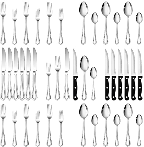 Homikit Besteck Set 6 Personen, 36-teiliges Edelstah Poliet Besteckset mit Steakmesser, Moderner Essbesteck Tafelbesteck mit Messer Gabel Löffel für Familie Party Restaurant, Spülmaschinenfest