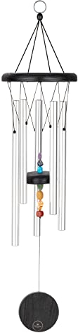 Sonic Energy Chakra Meditation Chime – 64 cm, Silber – Windspiel mit 5 Klangstäben, 432 Hz – Dekoration für Innen- und Außenbereich (CMC25S)