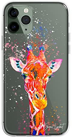 SmartGiftShop Giraffe Family Phone Case | Watercolour Splatter Art Clear Cover | Exclusive Artwork for iPhone 13-1 Rainbow