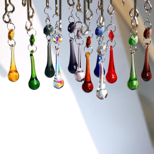 GOLDENHAITAI 12 piezas de prismas de araña de cristal de gota de lluvia, cuentas de cristales colgantes de colores de 53 mm para ventana, decoración del hogar (multicolor)