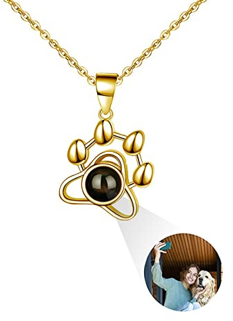 Auinniuz Sterling Silber Individuelle Foto Halskette – Personalisierte Katzen/Hundepfoten Halskette – Haustier Gedenkbild Schmuck – Geschenk Für Haustierliebhaber