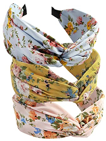 Haarbänder für Damen und Mädchen, Boho-Stil, Modisch, Elastisch, Gedreht, Haarschal, Hübsche Fliege, Breit (Rose), 3 Stück