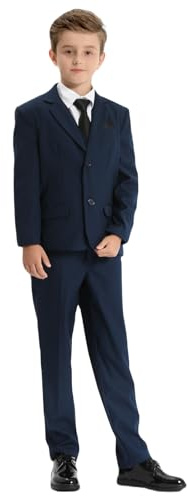 mintgreen 6pcs Boys Trajes Set, Blazer y Pantalones y Chaleco y Camisa y Corbata con Pañuelo de Bolsillo, 7-12 Años