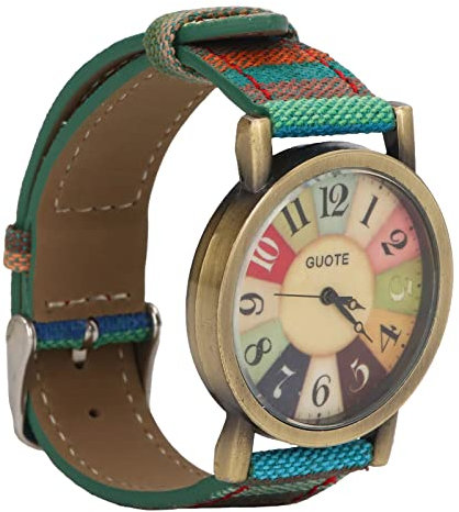 Vintage Watch, Retro Watch, Hippie Watch, Multicolour Bohemian Style Brass PU Leather Button Battery Women Watch Accurate Time Ladies Watch for Gifting (Blue)