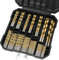 99PCS Titanium Coated Twist Drill Bit Set with Case, 135°Tip Metric Drill Bits Size from 1.5-10mm for Woodworking, Plastic Hole Drilling