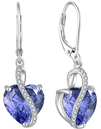 YL Damen Herz Ohrringe 925 Sterling Silber Tropfenohrringe Dezember Geburtsstein Tanzanit Schmuckgeschenke für Mutter Freundin Damen