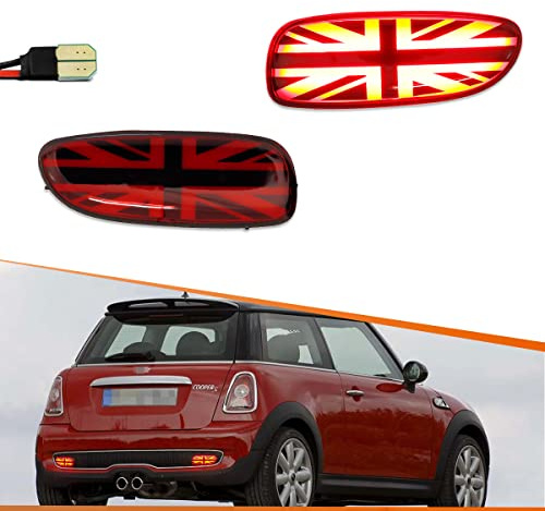 ADIIL Red Union Jack LED Rear Fog Running Lights For 06-15 Mini Cooper R56 R57 R58 R59 S JCW 2X，2PCS Replace OEM Rear Fog Lamps Assy