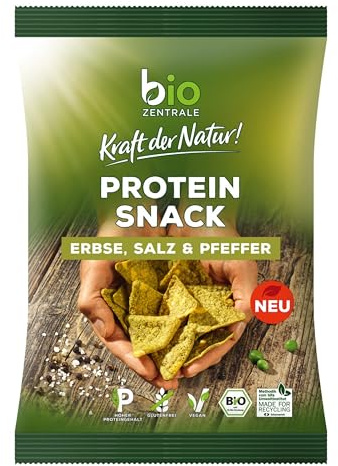 biozentrale Protein Snack Erbse, Salz & Pfeffer, 8 x 50 g (8er Pack), 26g Protein/100g, vegan & glutenfrei, über 70% Hülsenfrüchte, nicht frittiert, lecker mit unseren Aufstrichen