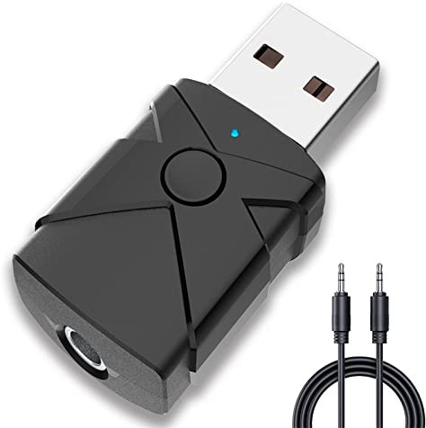 Bluetooth 5.2 Transmitter Receiver, 5-in-1 Wireless Car Bluetooth Aux Adapter with 3.5mm Jack for Music Streaming, Hands-free Calls with Mic, Bluetooth Audio Adapter for Car Home Stereo TV Speakers