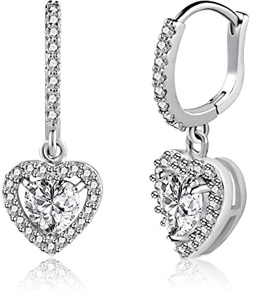 Silber 925 Ohrringe für Damen, Herz Hängend Ohrringe Hypoallergen Herz Anhänger Ohrringe Weihnachten Hochzeiten Geburtstag Jahrestag Schmuck Geschenk für Damen Frauen Mädchen