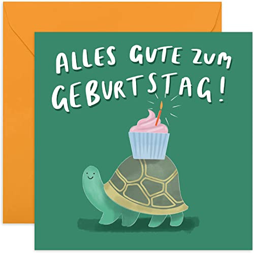 Süße Schildkröte Happy Birthday Karte - Lustige Cupcake Tier Geburtstagskarte für Männer Frauen Sie Ihn - Alles Gute Zum Geburtstag Karte für Schwester Bruder Freund | Innen blanko mit Umschlag