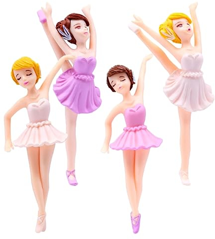 Qianxihu 4Pcs Ballet Girl Cake Toppers and Decoration - Lovely Dancer Ornament for Birthday Party and Wedding