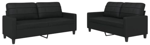 vidaXL Juego de Sofás 2 pzas, Sillones de Televisión con Cojines, Sofás de Descanso Relax, Asientos Tapizados para Salón, Cuero Sintético Negro