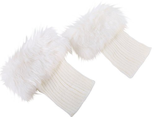 JEOZBM Damen-Stiefelmanschetten Aus Kunstfell, 1 Paar Kurze Häkel-Beinwärmer-Ärmel, Winter-Thermo-Strick-Fell-Beinmanschetten für Mädchen(20cm-Weiß)