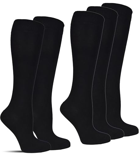 Socked Damen Kniestrümpfe (6x Paar) Baumwolle Karo Uni lange Socken Strümpfe kniehoch Mehrfarbig Schwarz (DE/NL/SE/PL, Numerisch, 35, 38, Regular, Regular, Schwarz)