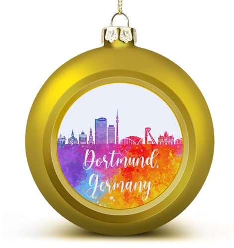 1 Stück Weihnachtskugeln Ornamente Deutschland Dortmund Stadt Skyline Weihnachtsdekoration Aquarell Kunst Stadtbild Baum Kugeln für Urlaub Weihnachten Party Dekoration
