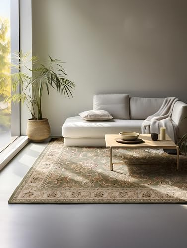 Nouristan Orientalischer Teppich – Läufer Orientalisch Klassisch Orient Wohnzimmerteppich dicht gewebt mit Bordüre Flachgewebe für Wohnzimmer, Schlafzimmer, Esszimmer, Flur – Olivgrün, 120x170cm