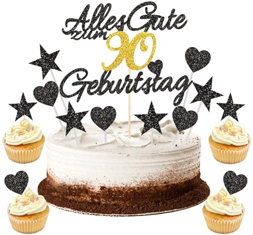 GoldRock 11 Stück Torten Deko 90 Geburtstag Mann Frau,Tortendeko Geburtstag 90,Kuchendeko 90 Geburtstag Deko,Alles Gute zum Geburtstag 90,90. Geburtstag Männer Frauen Kuchen Deko,Cake Topper 90 Jahre