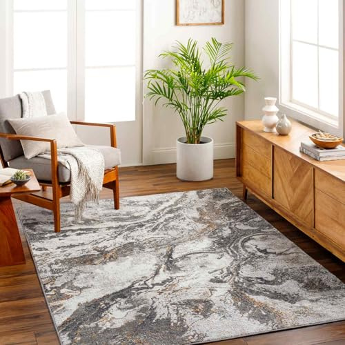 Livabliss Octavia Odunec Abstract Carpet 200x275 cm, Modern Marble Design for Living Room, Dining, Lounge & Bedroom, Soft Luxurious Medium Pile, Ivory, Black, Grey and Rust