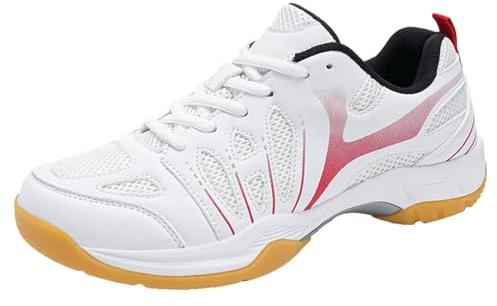 KONJACLY Herren Tennis Badminton Squash Schuhe rutschfeste Sportschuhe Für Volleyball Pickleball Bequeme Tischtennis Turnschuhe,Rot,43 EU