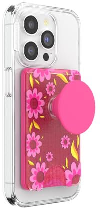PopSockets Phone Wallet with Expanding Grip and Adapter Ring for MagSafe, Phone Card Holder, Wireless Charging Compatible, Wallet Compatible with MagSafe - Pink Relief