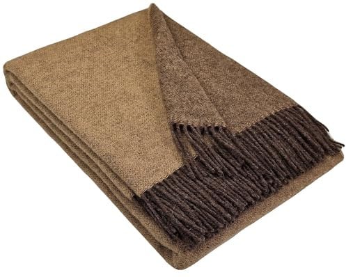 STTS International Wolldecke 100% Schurwolle Wohndecke in versch. Farben 140 x 200 cm Tagesdecke Schurwolldecke Woll-Plaid Tirol (Braun-Hellbraun (Double face), 140 x 200 cm)