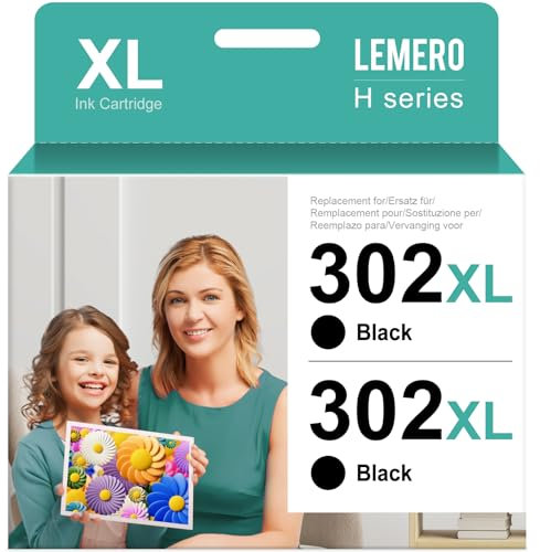Lemero 302 XL Schwarz Patronen Kompatibel für HP 302 Druckerpatronen Multipack 302XL Schwarz für HP Envy 4525 4520 Deskjet 3630 3639 Officejet 3830 3831 5230 Tintenpatronen(2-Pack)