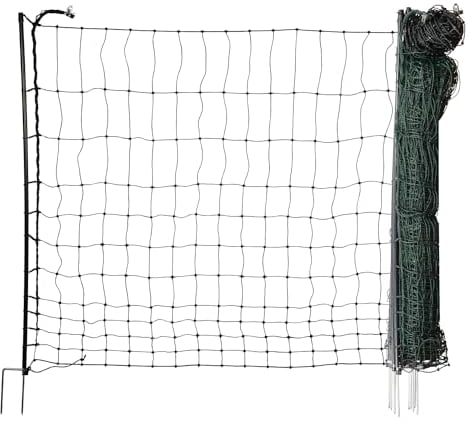 horizont easyLine Hühnerzaun 50m lang, 105cm hoch - 14 Fiberglaspfähle mit Doppelspitze -grün, Geflügelzaun ohne Strom, mobiler Zaun, Elektrozaun Hühner, Hühnerauslauf, Geflügelnetz