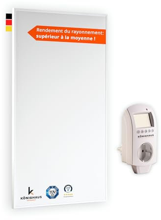 Könighaus Chauffage d’appoint infrarouge - 130 W avec ✓ Double protection anti surchauffe ✓ Radiateur à température en 2 à 4 min ✓ Pour un montage mural ✓ themostat
