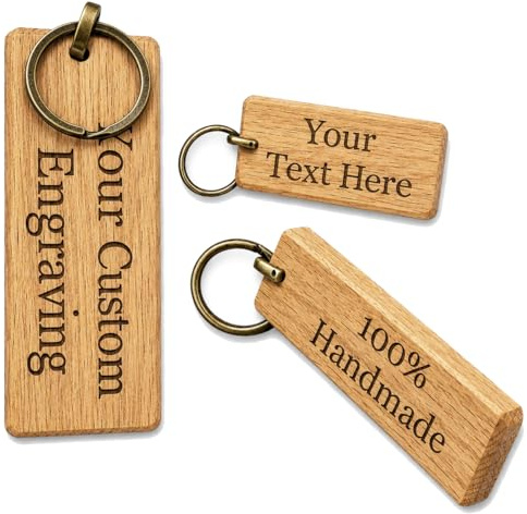 UKHobbyStore Handmade Personalised Chunky Rustic Oak Wooden Keyring with Custom Engraving for Hotel Rooms, Shed, B&B, Offices, Workshop, Names, Bar, Business, Studioand Lodges etc