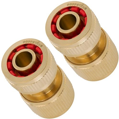 Poppstar 2x Stecksystem Schlauchkupplung Messing mit Wasserstopp für 1/2 Zoll (13mm) Schläuche