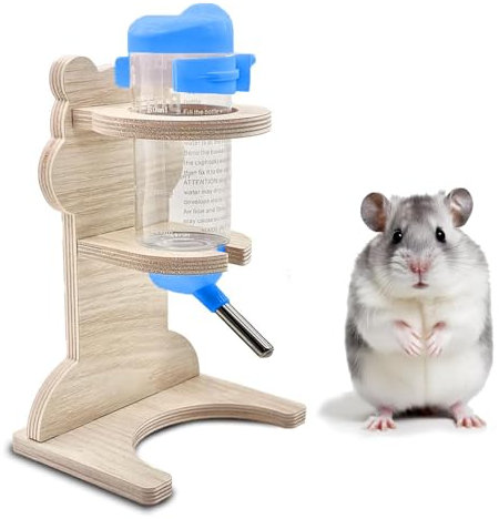 Hamster Trinkflasche Set, 1 Hamster Trinkflasche und 1 Massivholzbär Geformte Hamster Trinkflasche Halterung, für Hamster, Meerschweinchen, Kaninchen und Chinchillas, um Wasser zu Trinken(125ml)