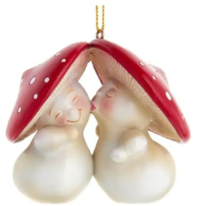 The Bridge Collection 7,2 cm Harz küssende Pilze Ornament - Niedliches Pilzpaar Weihnachtsbaum Dekoration Urlaub Dekor Geschenk für Pilzliebhaber