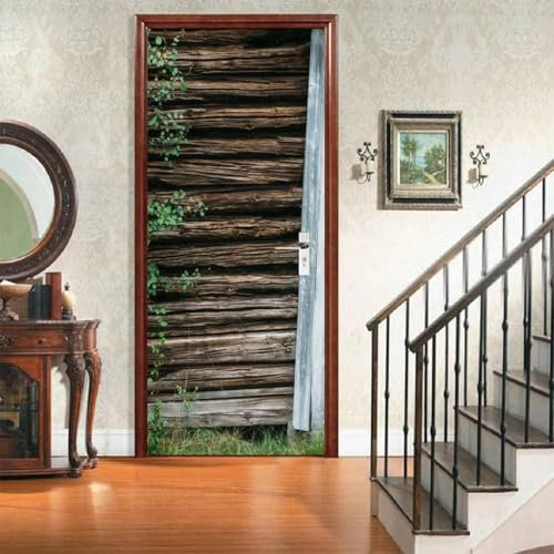 Türtapete Selbstklebend 90x210 Vintage-Holz Türposter Landhaus Fototapete Türfolie Türklebefolie Wasserdichte für Türwand Dekoration Tapete a.1621
