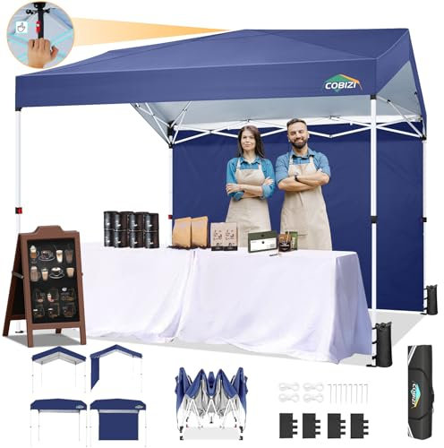 COBIZI Pavillon 3x3 Pop-up-Pavillon mit 1 Seitenwand, Außenüberdachung mit einem klick installiert und 3 einstellbaren Höhen, kommerzielles Faltavillon-Eventpavillon für Partys und Straßen,Navy blau