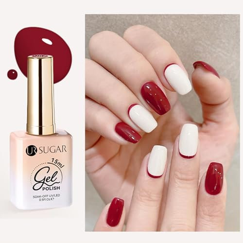 UR SUGAR Esmalte de uñas rojo ultravioleta, 15 ML gel de esmalte de uñas de vino rojo gel de esmalte de uñas UV LED inyección de pintura de uñas pintura de esmalte de uñas rojo diseño de uñas DIY