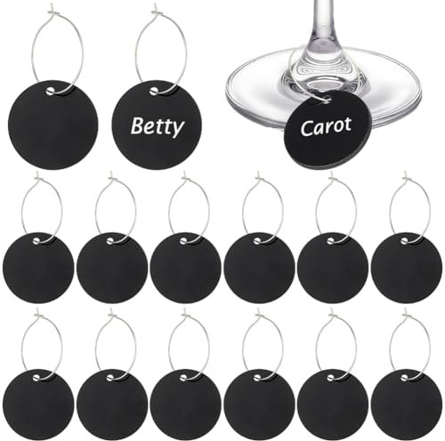 BENECREAT 50Pcs Acrylic Wine Charms, White Round Wine Glass Tags Markers Blanks for Cocktail Champagne, Wine Glass Labels Bulk with Rings for Wedding Party Dinner Banquet