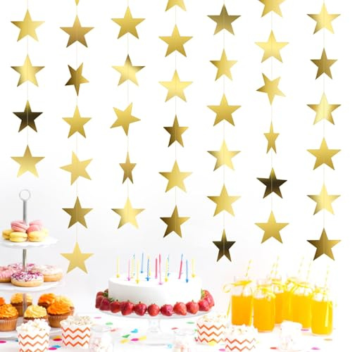 5 Stück Papiergirlande Mit Goldenem Reflective,Glitzer Stern Girlande | Hängend Sternengirlande Gold Stern Papier Girlande Deko,für Geburtstag Karneval Jubiläen Hochzeiten Partydeko (Gold)