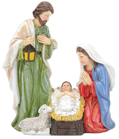 Belén de Navidad con Figuras, Pesebre Belen Navidad, Figuras del Belen Navideño con Luces LED, Nacimiento Belen Navidad, Estatua de la Sagrada Familia, Belen de Navidad para Decoración del Hogar