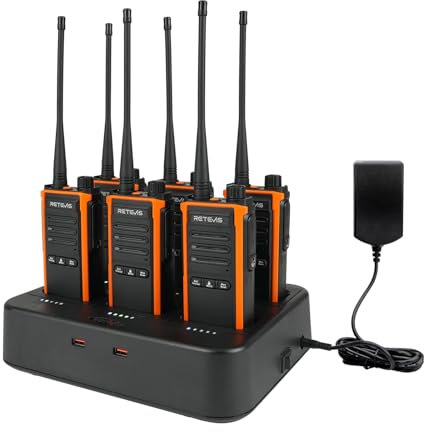 Retevis C65B Walkie Talkie mit Großer Reichweite, Wasserdichtes IP67 Funkgerät, mit 6-Wege-Ladegerät, Gruppenruf, Tragbares Funkgerät für den Schulbau (6 Pack)
