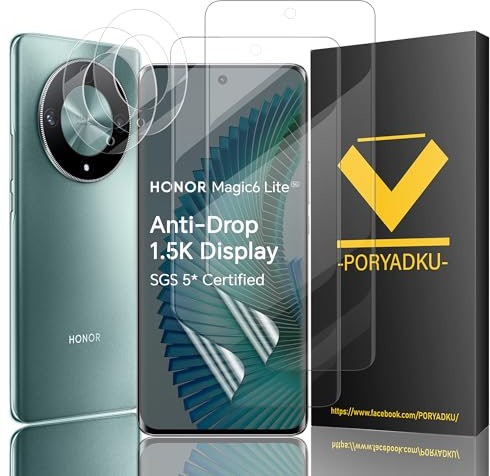 Protector De Pantalla para Honor Magic 6 Lite 5G Película Protectora, 2 Piezas TPU Suave Película Protectora +Protector de Lente de Cámara 2 Piezas, Sin Burbujas, HD Transparente Honor Magic 6 Lite