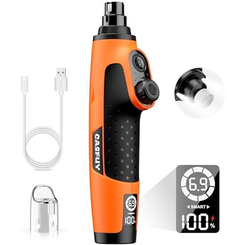 Casfuy Smart 6-Speed Dog Nail Grinder - 50% More Power Pet Nail Grinder with 2 LED Lights Quiet Rechargeable Electric Dog Nail Trimmers File Toenail Grinder for Large Medium Small Dogs & Cats(Orange)