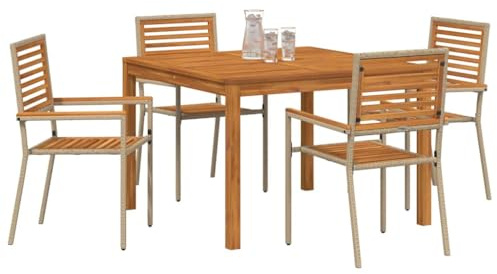 vidaXL Garten Essgruppe 5 pcs Beige Poly Rattan, Alfresco Essgruppe, moderner rechteckiger Tisch, stapelbare Stühle, UV-beständige Materialien für Garten, Terrasse