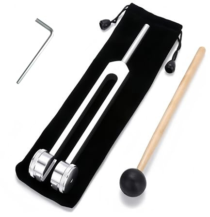 128Hz Tuning Fork, with Storage Bag and Silicone Hammer, Frequency Healing Device, Suitable for Meditationand Sound Therapy (Silver)