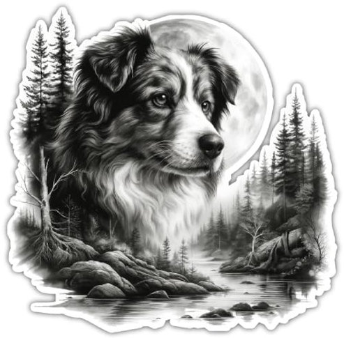 Samunshi® Australian Shepherd im Wald Aufkleber Autoaufkleber für Motorrad Fahrrad Roller oder Auto Wohnmobil SUV Geländewagen Hunde Sticker Dog Dogo 10x10cm