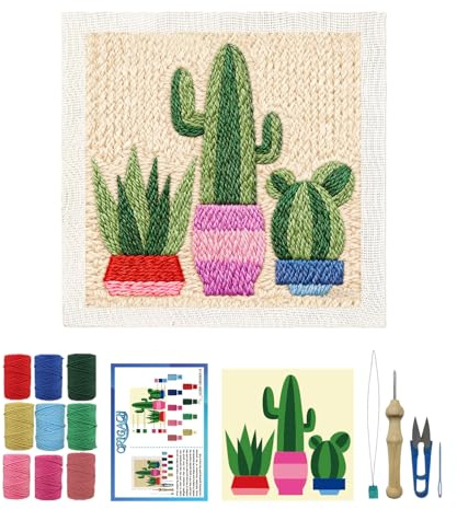 ORIGACH Embroidery Punch Needle Kit with Frame, Cactus Needle Punching Kit with Patterns, Threads, Tools & Instructions for Beginners & Adults, DIY Wall Hanging Decor