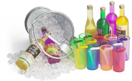 Odoria Maison de Poupée Boisson Liqueur: Échelle 1/12 Miniature Glaçons Alcool Cocktail Coloré pour Bar Fête Anniversaire Été Plage - Mini Bouteilles de Vin pour Cuisine Maquette DIY