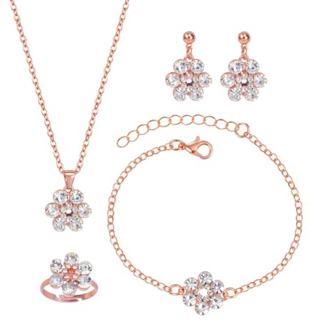 XFSRG Bijoux Femme Parure Ensemble Bijoux Élégant Ensemble en avec Cristaux Brillants pour Toutes Occasions(Or rose)