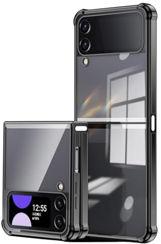 UPLAI Cover per Samsung Galaxy Z Flip3 5G(Z Flip 3 5G), Ultra Sottile Galvanotecnica Trasparente Antiurto Custodia con Protezione Airbag, Morbido TPU Silicone Elegante Piega Caso. Nero