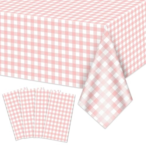 4 confezioni di tovaglie in gingham rosa, tovaglie a scacchi bianco e rosa 219,96 x 129,53 cm coperture per tavolo in gingham rettangolari impermeabili per picnic per feste di compleanno, vacanze